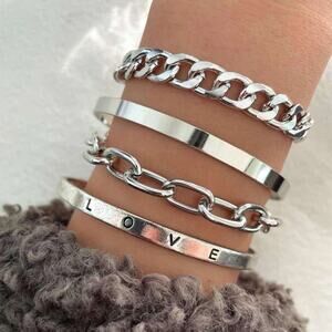 NWT Set of 4 silver chains cuffs stacking bracelets